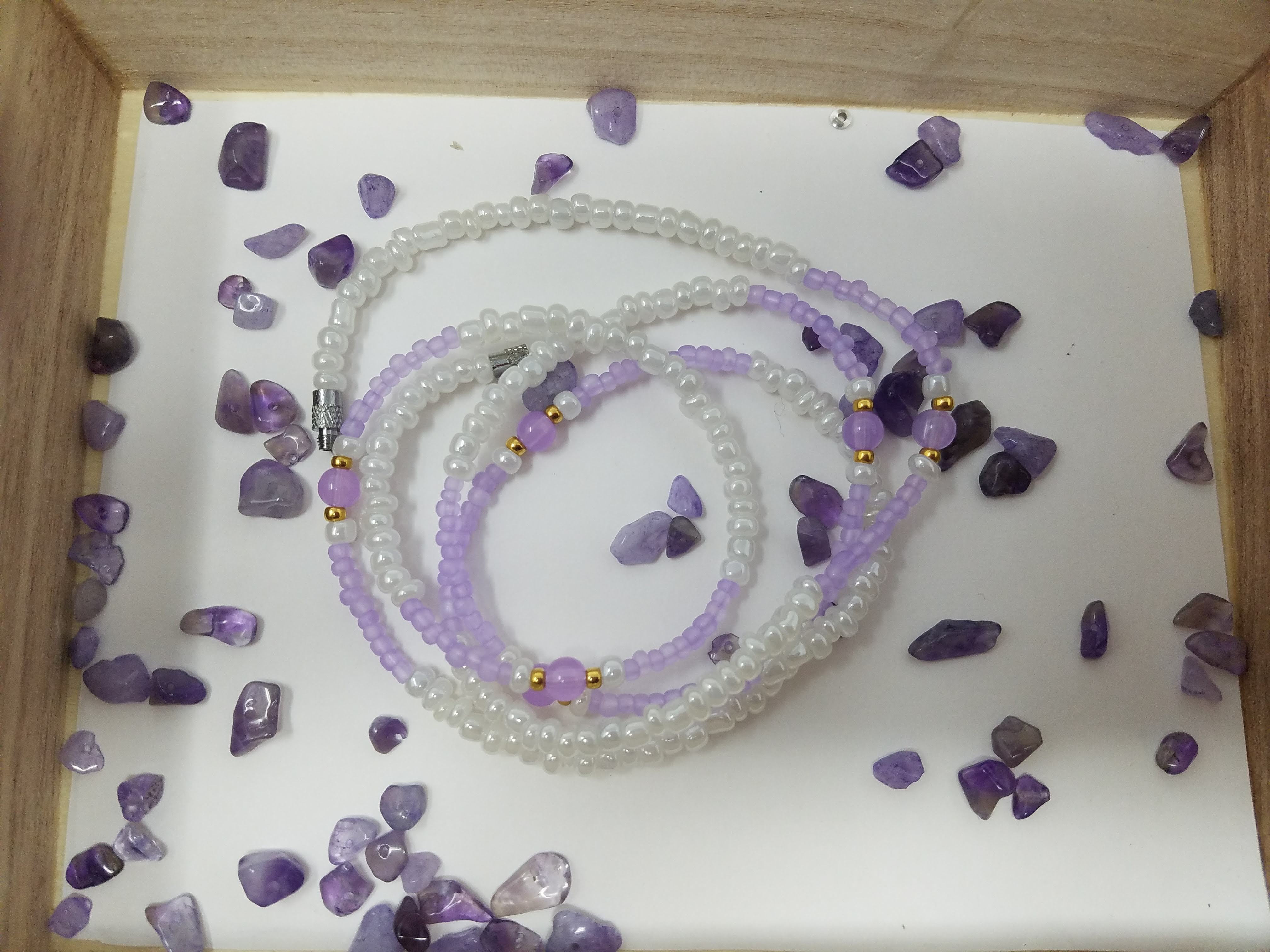 Purple and white waist bead