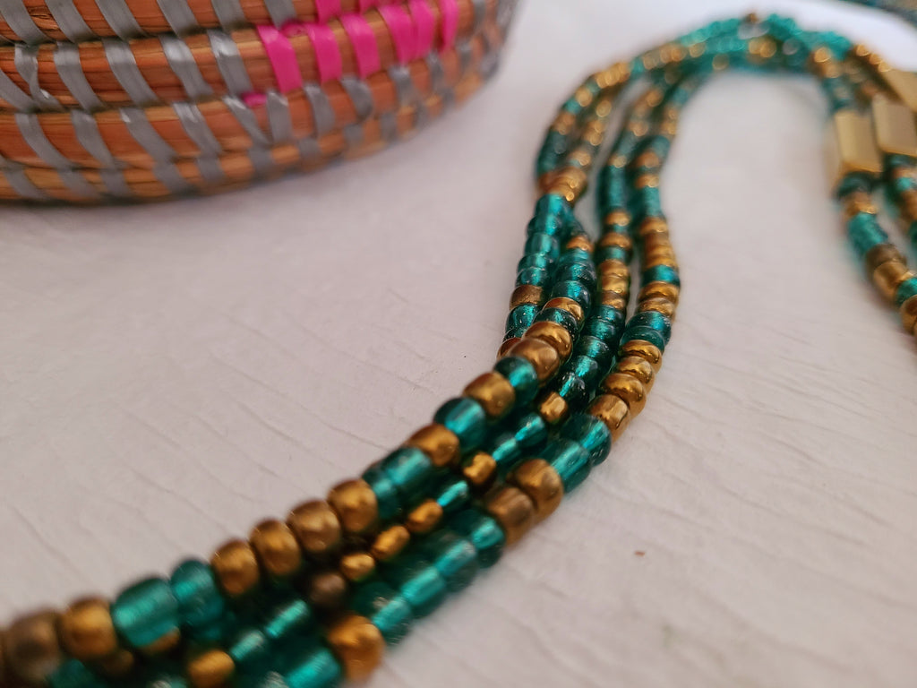 Turquoise and Bronze waist beads