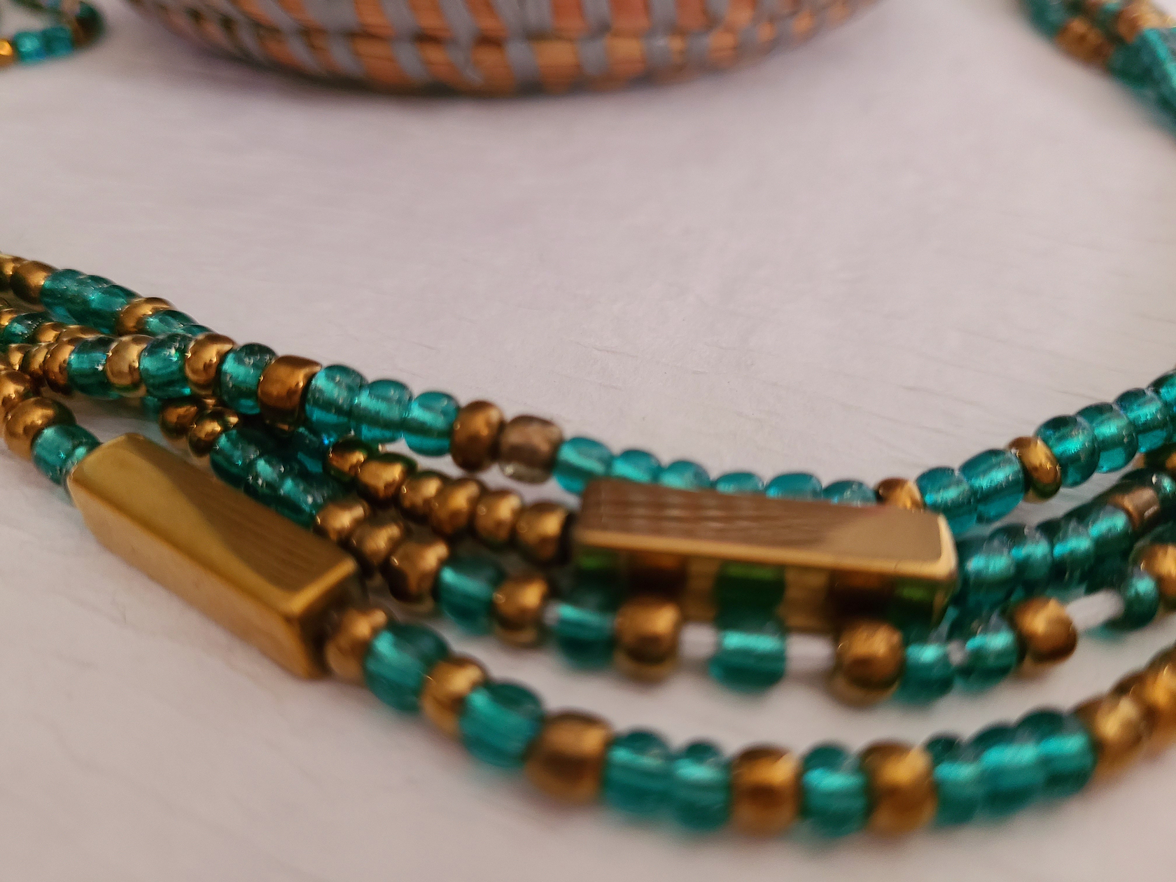 Turquoise and Bronze waist beads