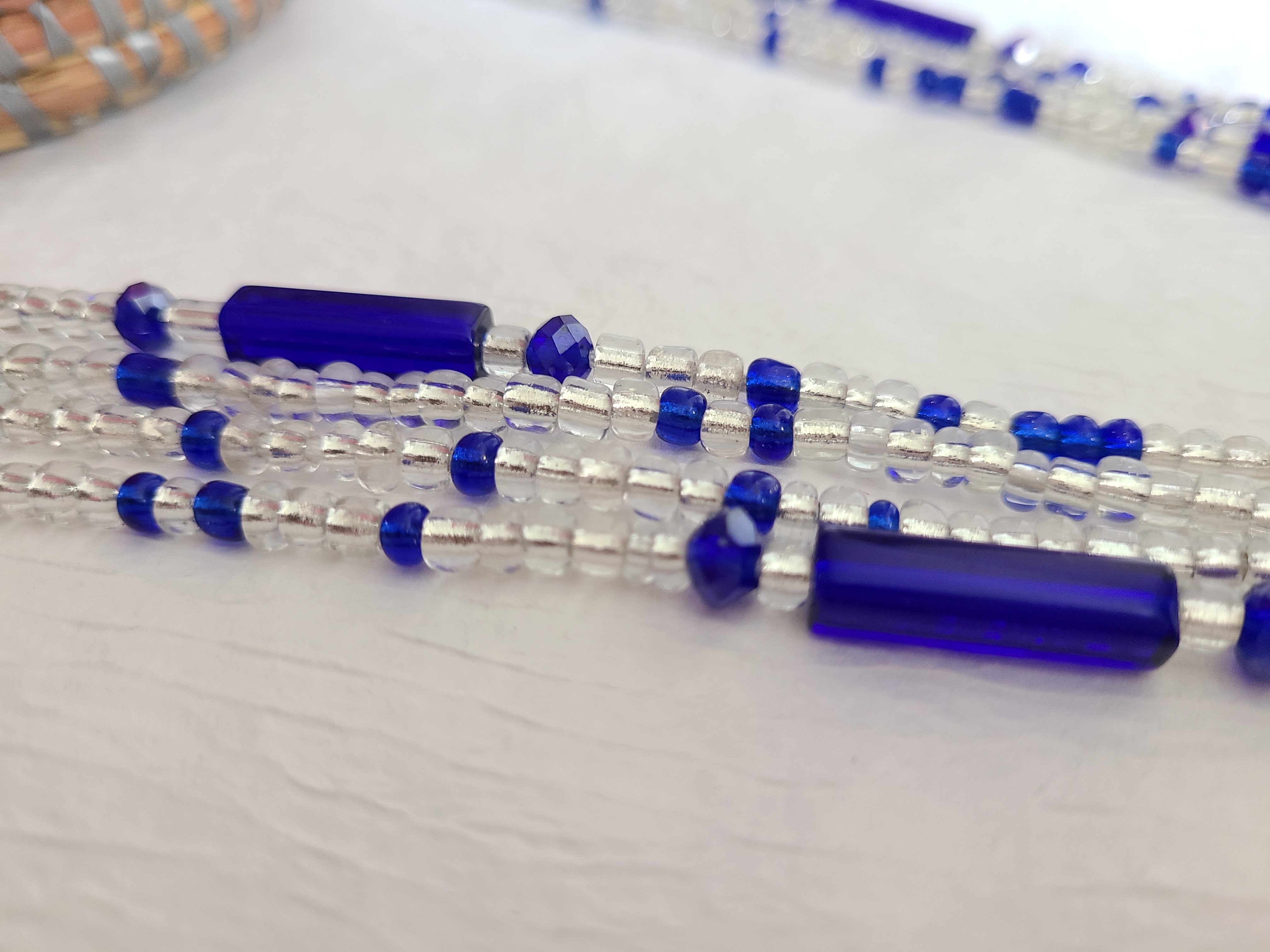 Clear and Blue Accented Waist Beads