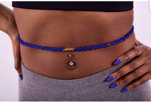 Triple twist blue and gold waist bead