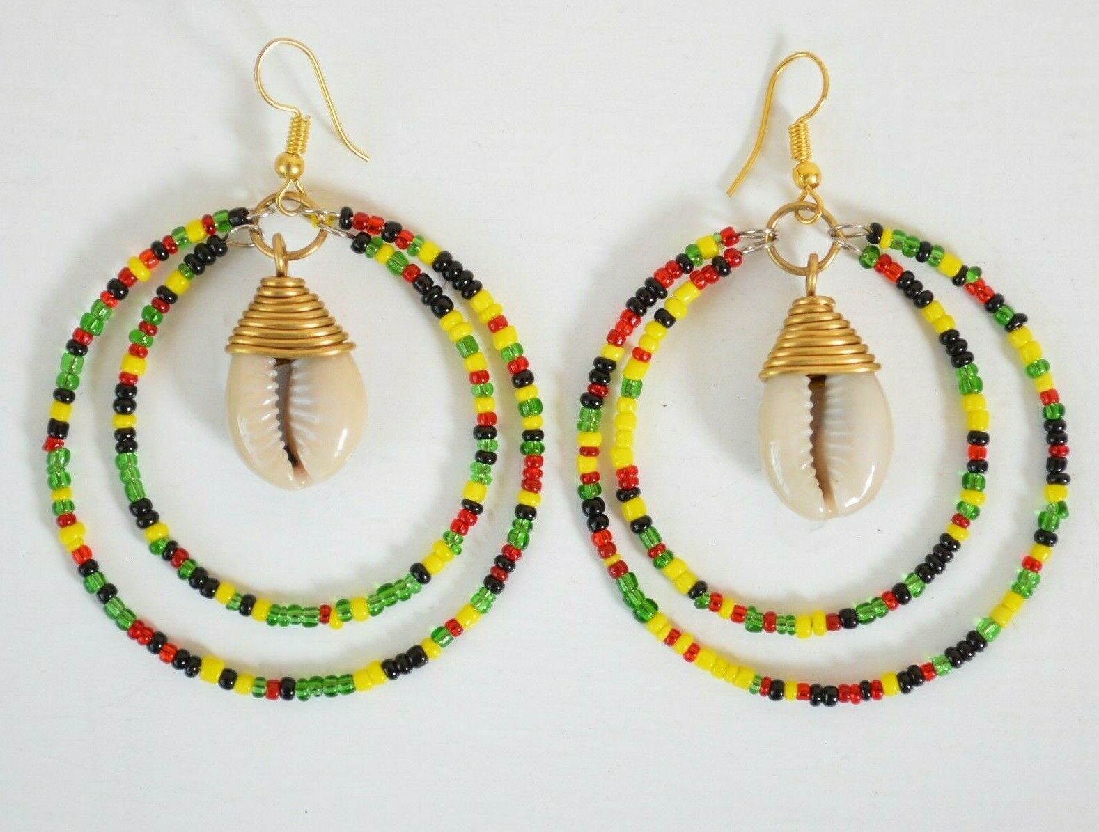 Cowrie shell Beaded hoop earrings